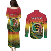 Personalised Vanuatu Couples Matching Puletasi and Long Sleeve Button Shirt Yumi 46th Hapi Independens Dei - Reggae Version LT14 - Polynesian Pride