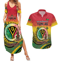 Personalised Vanuatu Couples Matching Summer Maxi Dress and Hawaiian Shirt Yumi 46th Hapi Independens Dei - Reggae Version LT14 Reggae - Polynesian Pride
