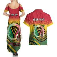 Personalised Vanuatu Couples Matching Summer Maxi Dress and Hawaiian Shirt Yumi 46th Hapi Independens Dei - Reggae Version LT14 - Polynesian Pride