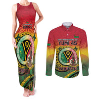Personalised Vanuatu Couples Matching Tank Maxi Dress and Long Sleeve Button Shirt Yumi 46th Hapi Independens Dei - Reggae Version LT14 Reggae - Polynesian Pride
