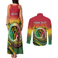 Personalised Vanuatu Couples Matching Tank Maxi Dress and Long Sleeve Button Shirt Yumi 46th Hapi Independens Dei - Reggae Version LT14 - Polynesian Pride