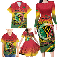 Personalised Vanuatu Family Matching Long Sleeve Bodycon Dress and Hawaiian Shirt Yumi 46th Hapi Independens Dei - Reggae Version LT14 - Polynesian Pride