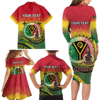 Personalised Vanuatu Family Matching Long Sleeve Bodycon Dress and Hawaiian Shirt Yumi 46th Hapi Independens Dei - Reggae Version LT14 - Polynesian Pride