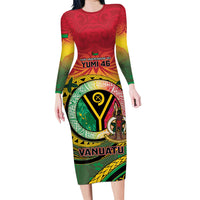 Personalised Vanuatu Family Matching Long Sleeve Bodycon Dress and Hawaiian Shirt Yumi 46th Hapi Independens Dei - Reggae Version LT14 Mom's Dress Reggae - Polynesian Pride
