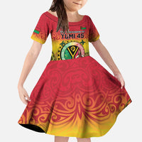 Personalised Vanuatu Family Matching Off The Shoulder Long Sleeve Dress and Hawaiian Shirt Yumi 46th Hapi Independens Dei - Reggae Version LT14 Daughter's Dress Reggae - Polynesian Pride