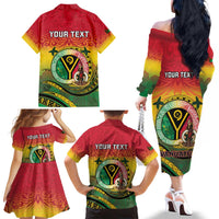 Personalised Vanuatu Family Matching Off The Shoulder Long Sleeve Dress and Hawaiian Shirt Yumi 46th Hapi Independens Dei - Reggae Version LT14 - Polynesian Pride