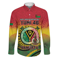 Personalised Vanuatu Family Matching Off The Shoulder Long Sleeve Dress and Hawaiian Shirt Yumi 46th Hapi Independens Dei - Reggae Version LT14 Dad's Shirt - Long Sleeve Reggae - Polynesian Pride