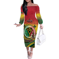 Personalised Vanuatu Family Matching Off The Shoulder Long Sleeve Dress and Hawaiian Shirt Yumi 46th Hapi Independens Dei - Reggae Version LT14 Mom's Dress Reggae - Polynesian Pride