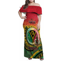 Personalised Vanuatu Family Matching Off Shoulder Maxi Dress and Hawaiian Shirt Yumi 45th Hapi Independens Dei - Reggae Version LT14