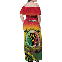 Personalised Vanuatu Family Matching Off Shoulder Maxi Dress and Hawaiian Shirt Yumi 46th Hapi Independens Dei - Reggae Version LT14 - Polynesian Pride
