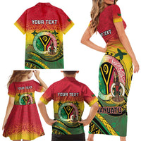 Personalised Vanuatu Family Matching Short Sleeve Bodycon Dress and Hawaiian Shirt Yumi 46th Hapi Independens Dei - Reggae Version LT14 - Polynesian Pride