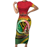 Personalised Vanuatu Family Matching Short Sleeve Bodycon Dress and Hawaiian Shirt Yumi 46th Hapi Independens Dei - Reggae Version LT14 Mom's Dress Reggae - Polynesian Pride