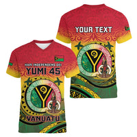 Personalised Vanuatu Women V-Neck T-Shirt Yumi 45th Hapi Independens Dei - Reggae Version LT14