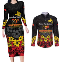 Papua New Guinea Independence Day Couples Matching Long Sleeve Bodycon Dress and Long Sleeve Button Shirt PNG Bird of Paradise 50th Anniversary LT14