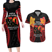 Papua New Guinea Independence Day Couples Matching Long Sleeve Bodycon Dress and Hawaiian Shirt PNG Since 1975 LT14