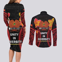 Papua New Guinea Independence Day Couples Matching Long Sleeve Bodycon Dress and Long Sleeve Button Shirt PNG Since 1975 LT14