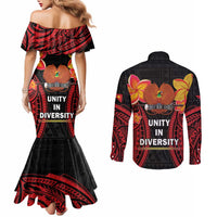 Papua New Guinea Independence Day Couples Matching Mermaid Dress and Long Sleeve Button Shirt PNG Since 1975 LT14