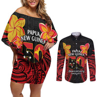Papua New Guinea Independence Day Couples Matching Off Shoulder Short Dress and Long Sleeve Button Shirt PNG Since 1975 LT14