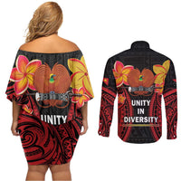 Papua New Guinea Independence Day Couples Matching Off Shoulder Short Dress and Long Sleeve Button Shirt PNG Since 1975 LT14