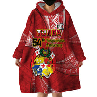 Personalised Tonga Independence Day Wearable Blanket Hoodie Happy 54th Independence Anniversary Ngatu Pattern