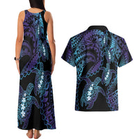 Polynesia Sea Turtle Day Couples Matching Tank Maxi Dress and Hawaiian Shirt Tribal Honu Plumeria Polynesian Pattern