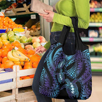 Polynesia Sea Turtle Day Grocery Bag Tribal Honu Plumeria Polynesian Pattern