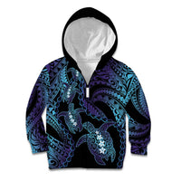 Polynesia Sea Turtle Day Kid Hoodie Tribal Honu Plumeria Polynesian Pattern LT14 Zip Hoodie Purple - Polynesian Pride