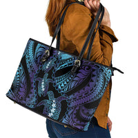 Polynesia Sea Turtle Day Leather Tote Bag Tribal Honu Plumeria Polynesian Pattern