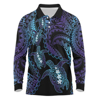 Polynesia Sea Turtle Day Long Sleeve Polo Shirt Tribal Honu Plumeria Polynesian Pattern LT14 Purple - Polynesian Pride