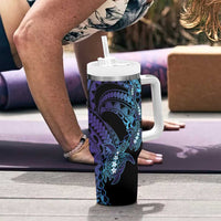 Polynesia Sea Turtle Day Tumbler With Handle Tribal Honu Plumeria Polynesian Pattern