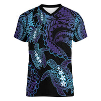 Polynesia Sea Turtle Day Women V-Neck T-Shirt Tribal Honu Plumeria Polynesian Pattern LT14 Female Purple - Polynesian Pride