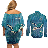 World Sea Turtle Day Polynesia Couples Matching Off Shoulder Short Dress and Long Sleeve Button Shirt Go With The Flow LT14 - Polynesian Pride