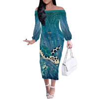 World Sea Turtle Day Polynesia Family Matching Off The Shoulder Long Sleeve Dress and Hawaiian Shirt Go With The Flow