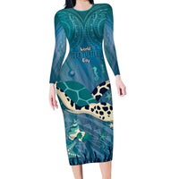 World Sea Turtle Day Polynesia Long Sleeve Bodycon Dress Go With The Flow