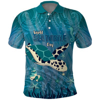 World Sea Turtle Day Polynesia Polo Shirt Go With The Flow LT14 Cyan - Polynesian Pride