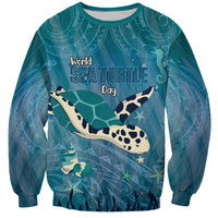 World Sea Turtle Day Polynesia Sweatshirt Go With The Flow LT14 Unisex Cyan - Polynesian Pride