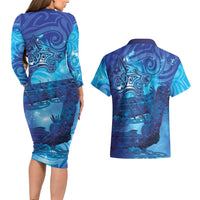Kuri New Zealand Matariki Couples Matching Long Sleeve Bodycon Dress and Hawaiian Shirt Aotearoa Dog Waka Maori New Year Galaxy Vibes LT14 - Polynesian Pride