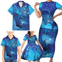Kuri New Zealand Matariki Family Matching Short Sleeve Bodycon Dress and Hawaiian Shirt Aotearoa Dog Waka Maori New Year Galaxy Vibes