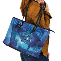 Kuri New Zealand Matariki Leather Tote Bag Aotearoa Dog Waka Maori New Year Galaxy Vibes