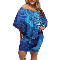 Kuri New Zealand Matariki Off Shoulder Short Dress Aotearoa Dog Waka Maori New Year Galaxy Vibes