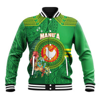 Personalized Manu'a Cession Day Baseball Jacket Tropical Flowers With Polynesian Pattern