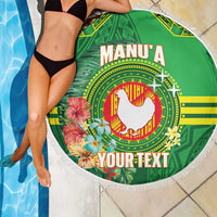 Personalized Manu'a Cession Day Beach Blanket Tropical Flowers With Polynesian Pattern