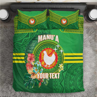 Personalized Manu'a Cession Day Bedding Set Tropical Flowers With Polynesian Pattern
