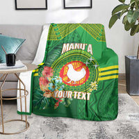 Personalized Manu'a Cession Day Blanket Tropical Flowers With Polynesian Pattern