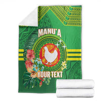 Personalized Manu'a Cession Day Blanket Tropical Flowers With Polynesian Pattern