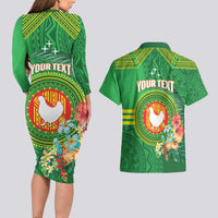 Personalized Manu'a Cession Day Couples Matching Long Sleeve Bodycon Dress and Hawaiian Shirt Tropical Flowers With Polynesian Pattern