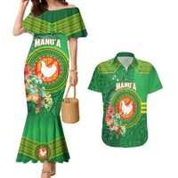 Personalized Manu'a Cession Day Couples Matching Mermaid Dress and Hawaiian Shirt Tropical Flowers With Polynesian Pattern