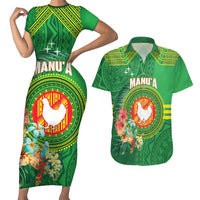 Personalized Manu'a Cession Day Couples Matching Short Sleeve Bodycon Dress and Hawaiian Shirt Tropical Flowers With Polynesian Pattern