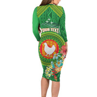 Personalized Manu'a Cession Day Family Matching Long Sleeve Bodycon Dress and Hawaiian Shirt Tropical Flowers With Polynesian Pattern