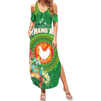 Personalized Manu'a Cession Day Family Matching Summer Maxi Dress and Hawaiian Shirt Tropical Flowers With Polynesian Pattern